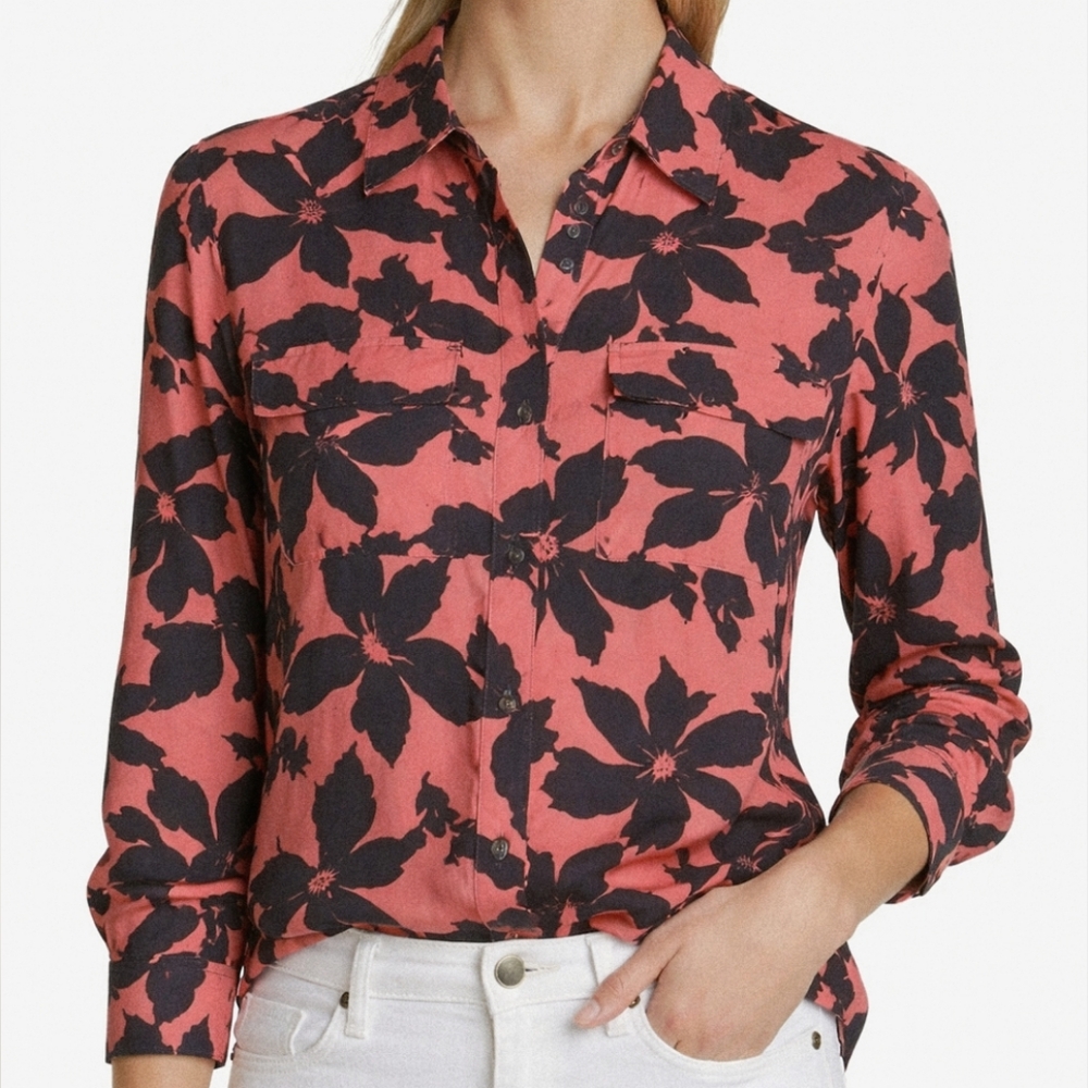 JOIE Eastona Floral Button Down In Light Mahogany  Size XXS